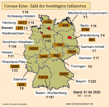 Zahl der bestätigten Infektionen in Deutschland nach Bundesland